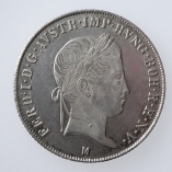 Austria, Ferdinand I, Silver 20 Kreuzer, Milan-M, AD 1843, Obverse