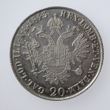 Austria, Ferdinand I, Silver 20 Kreuzer, Milan-M, AD 1843, Reverse